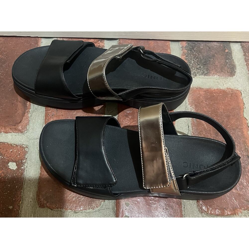 Vionic Fay Adjustable Platform Sandals Black Pewter Comfort Womens Size 8.5